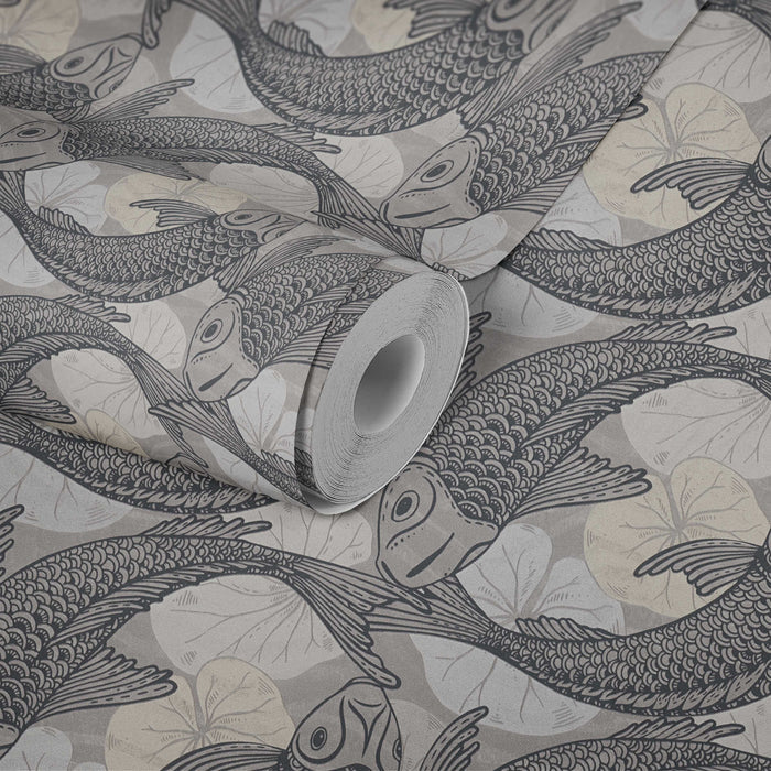 Tokyo Fish Bowl Wallpaper - Grey/Black - Discontinuing