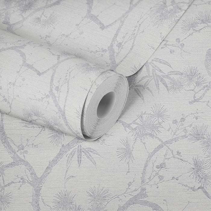 Tokyo Garden Wallpaper - Metallic/White