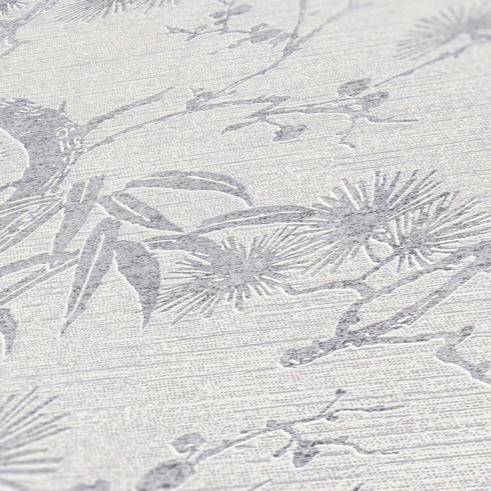 Tokyo Garden Wallpaper - Metallic/White