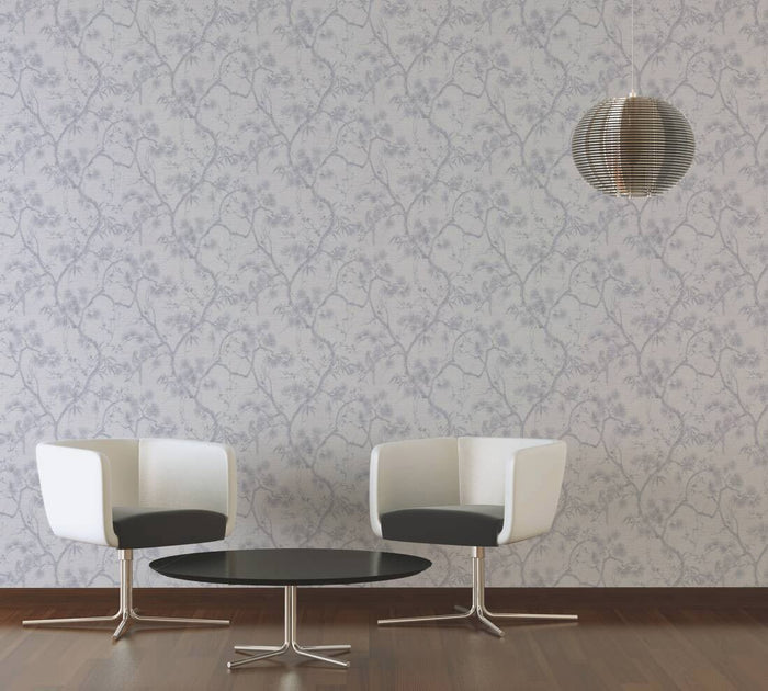 Tokyo Garden Wallpaper - Metallic/White