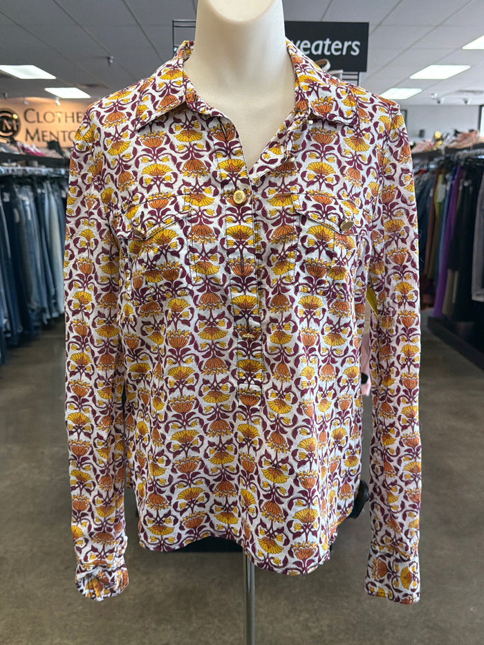 Top Ls Designer By Tory Burch In Purple & Yellow, Size:10