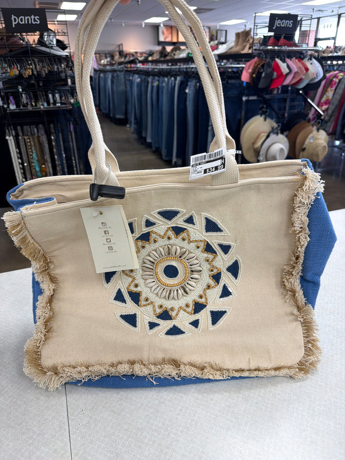 Tote By Antik Kraft In Blue & Tan, Size:Large