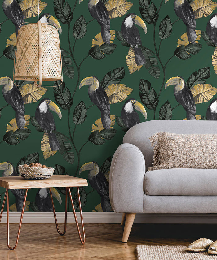 Toucan Tiki Wallpaper - Green - Last 8 Rolls