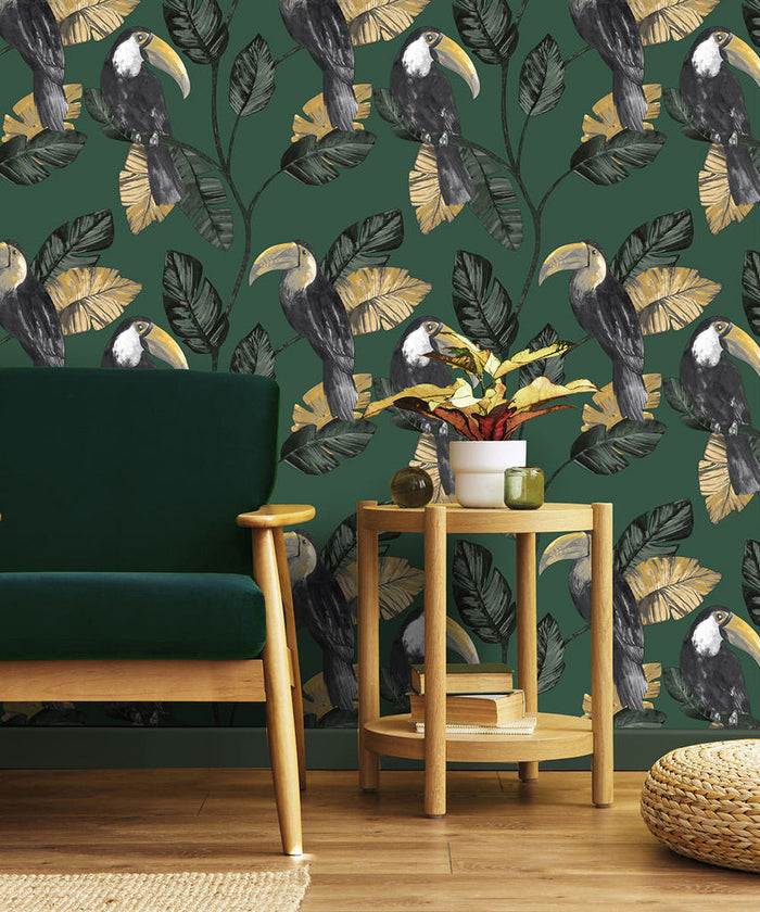 Toucan Tiki Wallpaper - Green - Last 8 Rolls