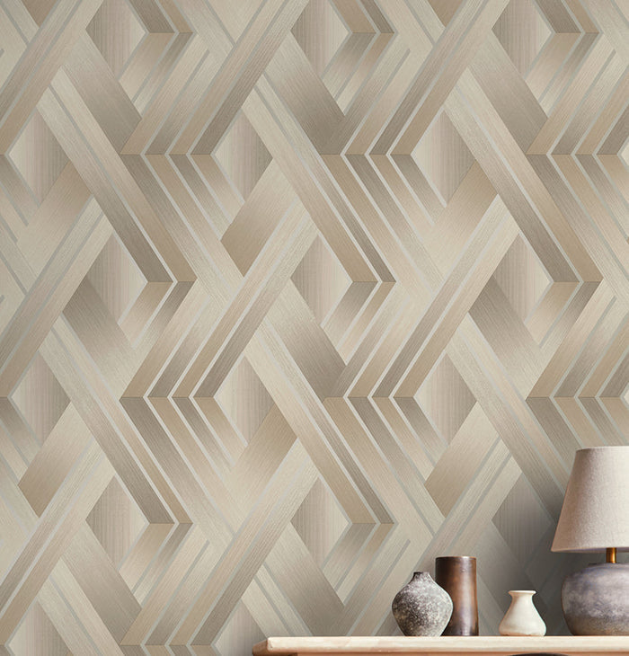 Tranquilo - Retro Geometric Wallpaper - Taupe/Grey- Last 12 Rolls