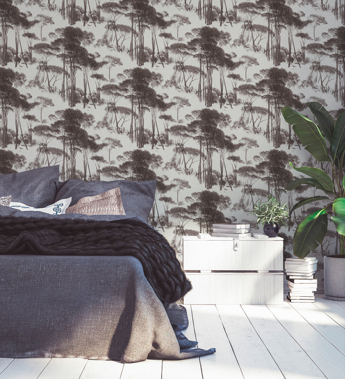Tree Tops Wallpaper - Black/Brown - Last Roll