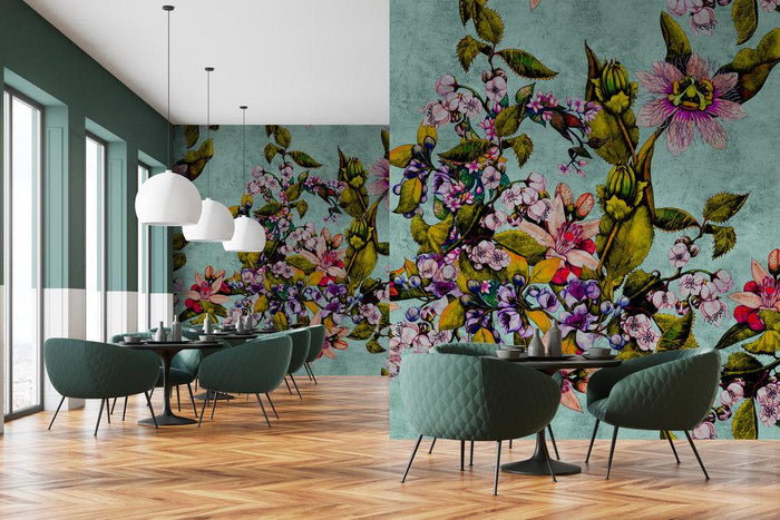 Tropical Passionfruit - Custom Sized Wallpaper Mural (per m2) - Green