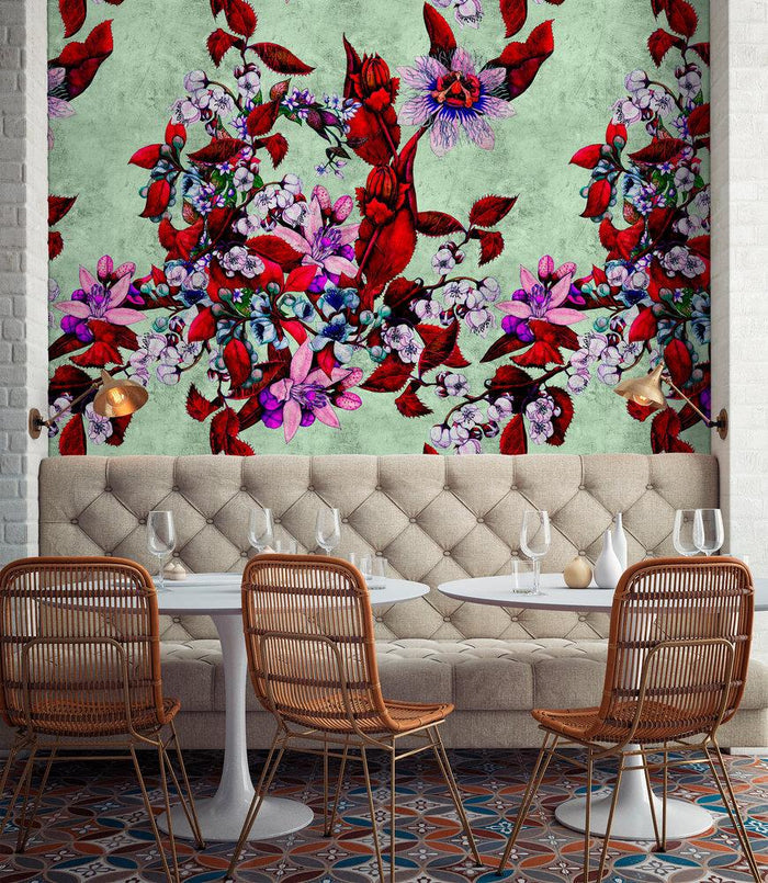 Tropical Passionfruit - Custom Sized Wallpaper Mural (per m2) - Green/Purple