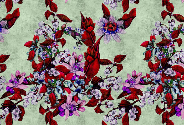 Tropical Passionfruit - Custom Sized Wallpaper Mural (per m2) - Green/Purple