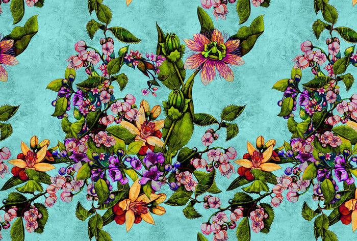 Tropical Passionfruit - Custom Sized Wallpaper Mural (per m2) - Turquoise