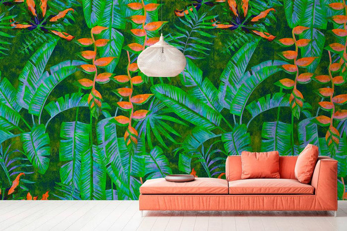 Tropicana - Custom Sized Wallpaper Mural (per m2) - Green/Orange