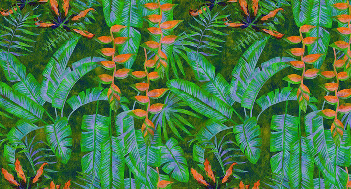 Tropicana - Custom Sized Wallpaper Mural (per m2) - Green/Orange