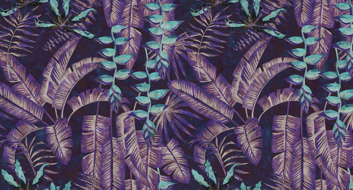 Tropicana - Custom Sized Wallpaper Mural (per m2) - Purple/Turquoise