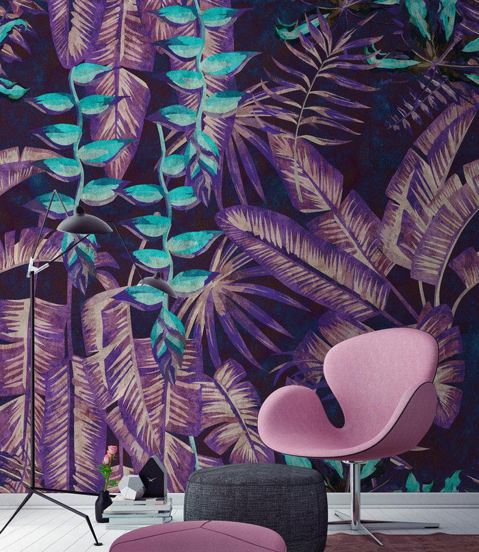 Tropicana - Custom Sized Wallpaper Mural (per m2) - Purple/Turquoise