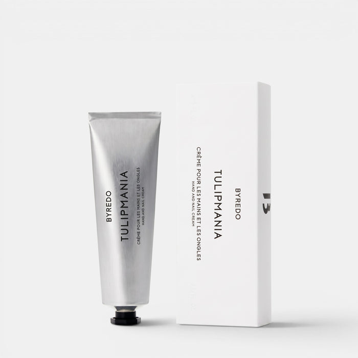 Shop Rescue Spa Byredo Tulipmania hand and nail cream tube with its matching white product box.