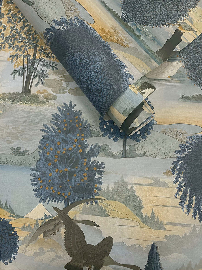 Tundra - Scenic Landscape Wallpaper - Navy/Ochre - Last  Roll