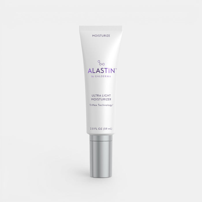 Alastin ultra light moisturizer tube on a white background.  Restorative Moisturizer with ceramides