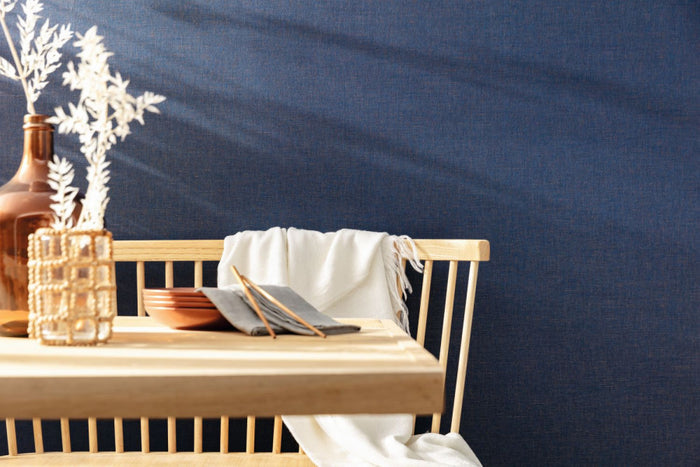 Uni Metallise/Irise Wallpaper - Bleu Jean Cuivre