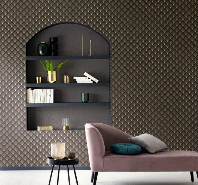 Uni Metallise/Irise Wallpaper - Noir Dore