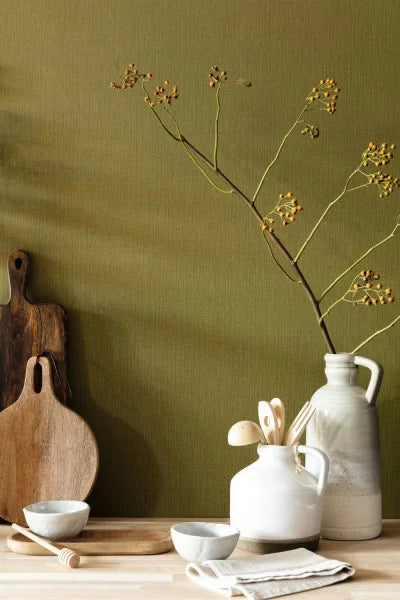 Uni Natte Wallpaper - Vert Olive