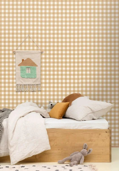 Victoria Gingham Wallpaper - Brun