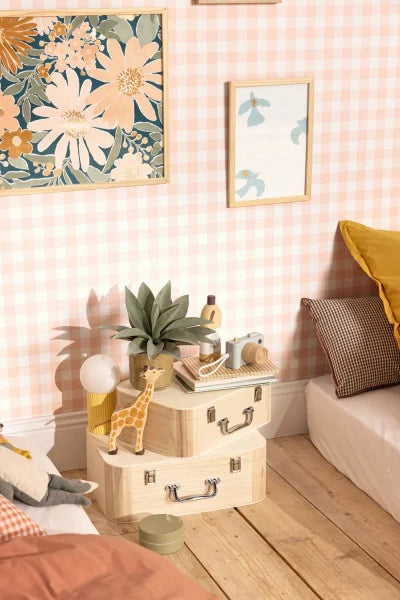 Victoria Gingham Wallpaper - Rose Layette