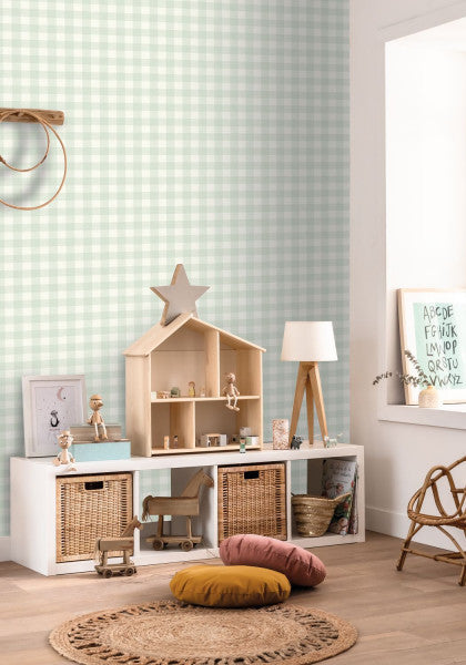 Victoria Gingham Wallpaper - Vert D'eau