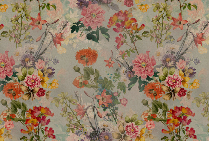 Vintage Flowers - Pink  - Custom Sized Wallpaper Mural (per m2)