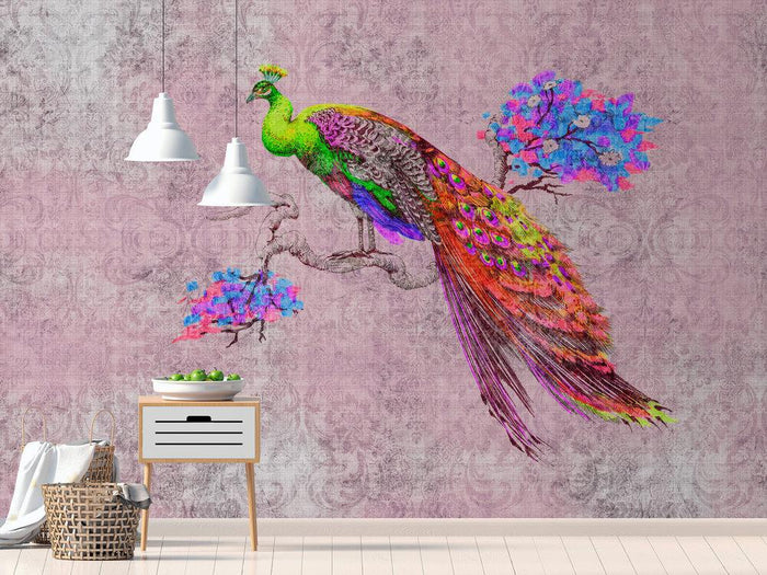 Vivid Peacock - Custom Sized Wallpaper Mural (per m2) - Pink