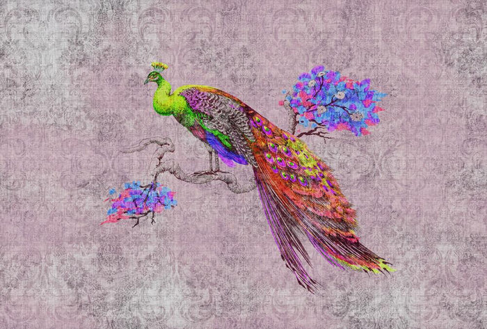 Vivid Peacock - Custom Sized Wallpaper Mural (per m2) - Pink