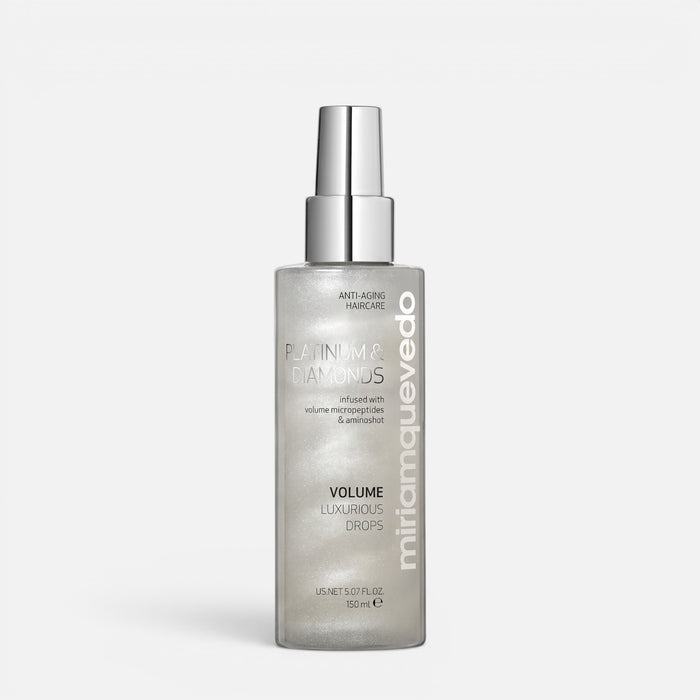 Shop Rescue Spa Platinum & Diamonds Volume Luxurious Drops hair mist in a 150ml silver spray bottle.