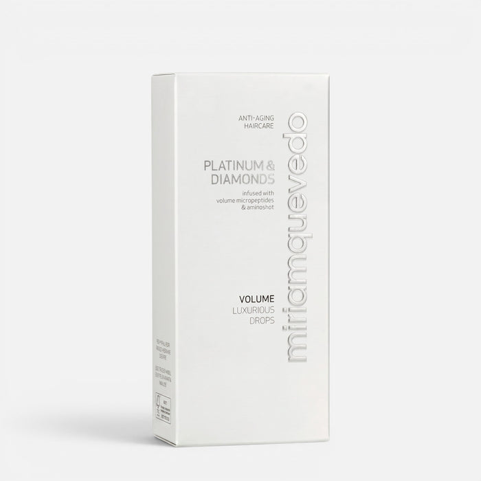 Shop Rescue Spa Miriam Quevedo Platinum & Diamonds Volume Luxurious Drops hair treatment bottle in white packaging.