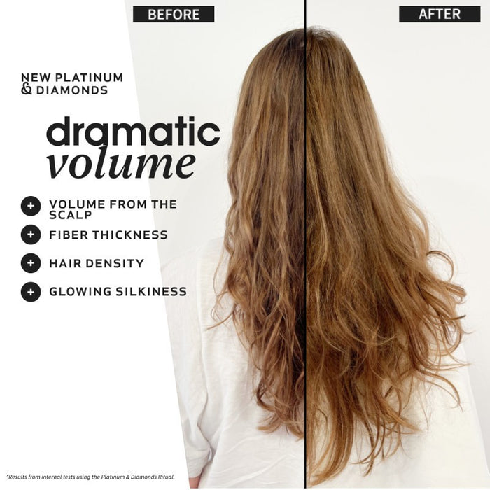 Shop Rescue Spa before and after hair comparison showing increased volume, thickness, and shine from serum treatment