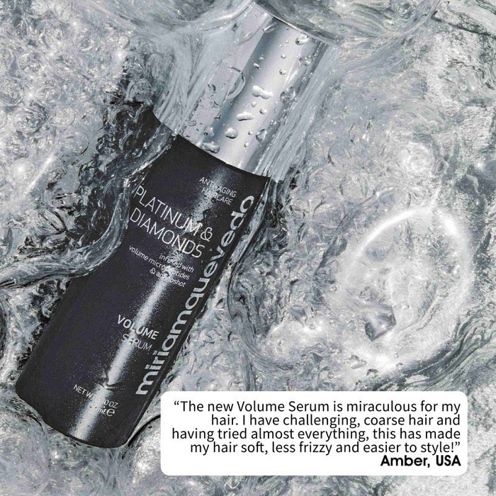 Shop Rescue Spa Platinum & Diamonds Volume Serum bottle in water splash for anti-aging hair care and diamond glow.