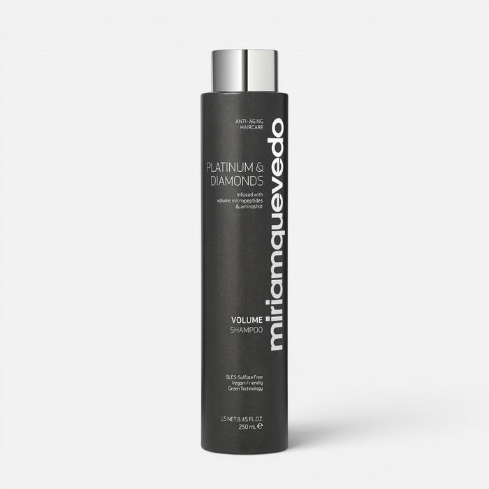 Shop Rescue Spa Miriam Quevedo Platinum & Diamonds volume shampoo bottle in a 250ml size.