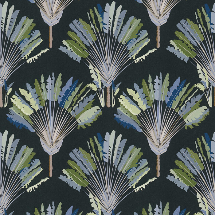 Watercolour Fan Trees Wallpaper - Black/Blue - Discontinuing