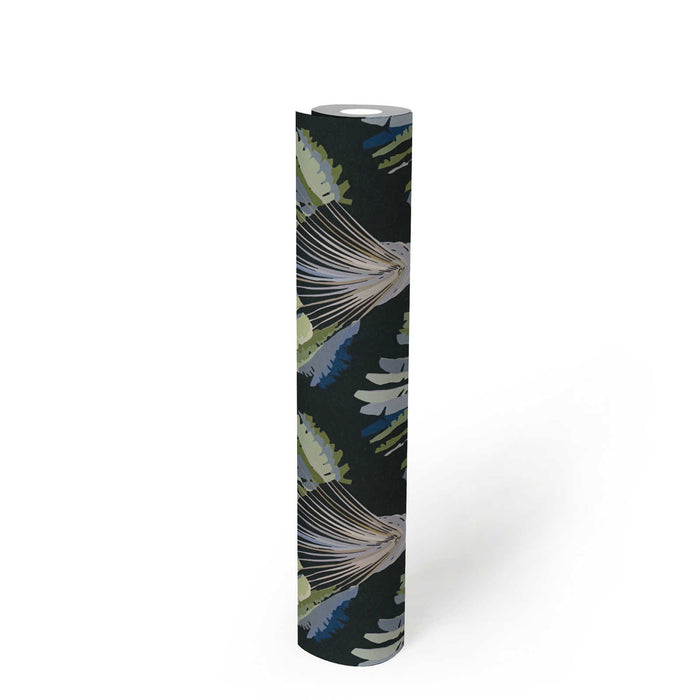 Watercolour Fan Trees Wallpaper - Black/Blue - Discontinuing
