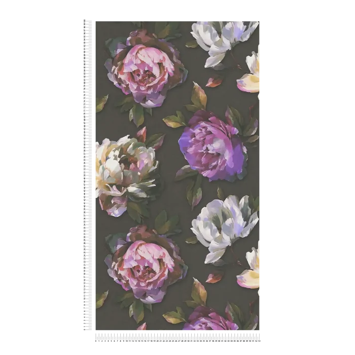 Watercolour Rose Wallpaper - Black, White & Purple