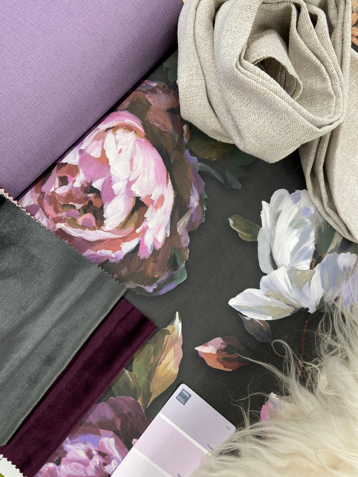 Watercolour Rose Wallpaper - Black, White & Purple