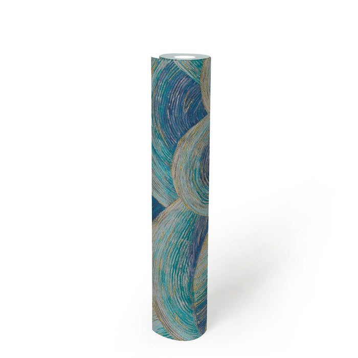 Wave Textured Vinyl Wallpaper - Blue/Gold