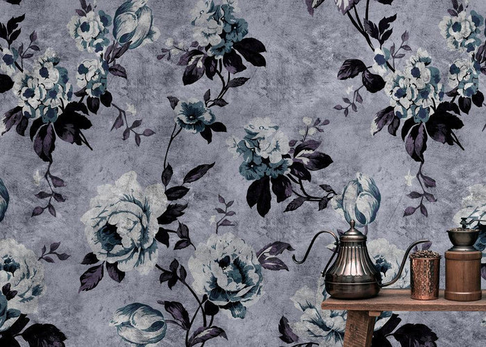 Wild Rose - Custom Sized Wallpaper Mural (per m2) - Blue