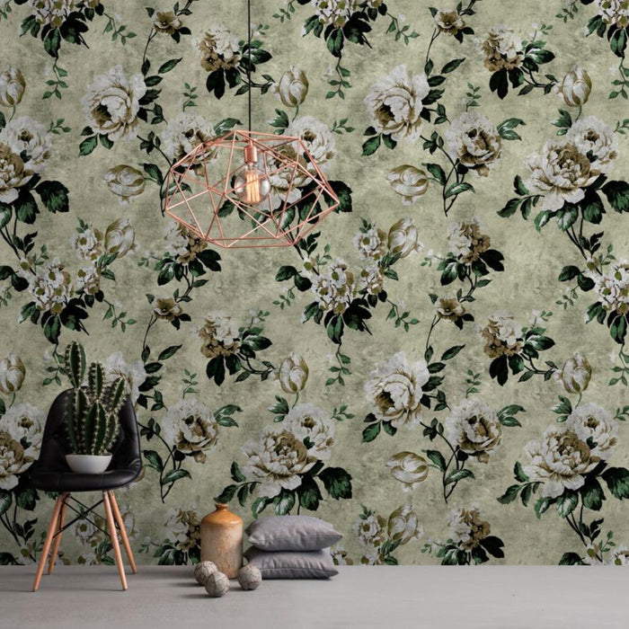 Wild Rose - Custom Sized Wallpaper Mural (per m2) - Green