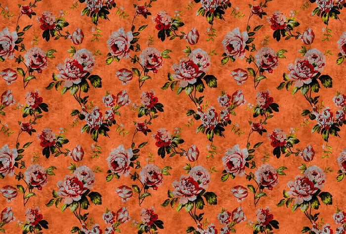 Wild Rose - Custom Sized Wallpaper Mural (per m2) - Orange