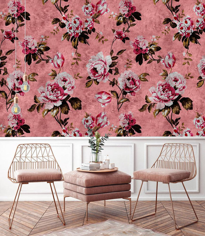 Wild Rose - Custom Sized Wallpaper Mural (per m2) - Pink/Red