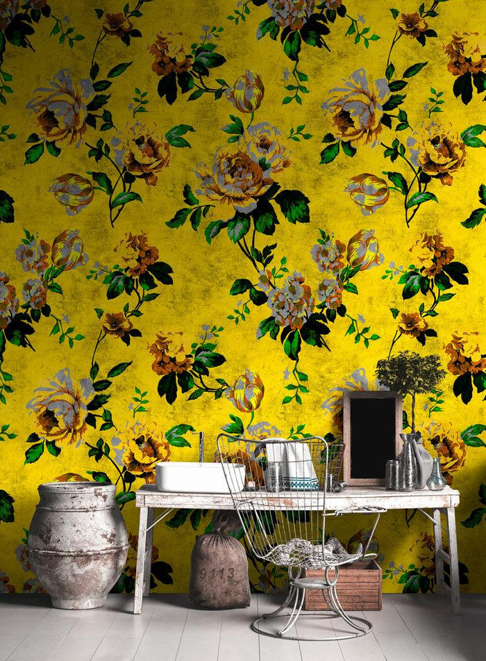 Wild Rose - Custom Sized Wallpaper Mural (per m2) - Yellow