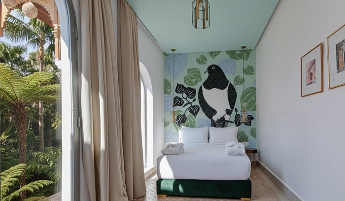 Room with Wood Pigeon Wallpaper - Blue Ceiling