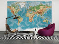 World Trip - World Map - Custom Sized Wallpaper Mural (per m2)