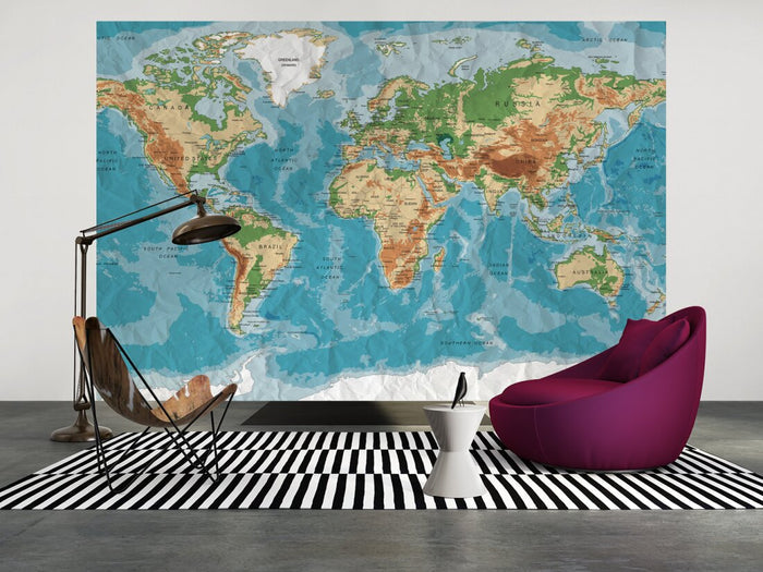 World Trip - World Map - Custom Sized Wallpaper Mural (per m2)