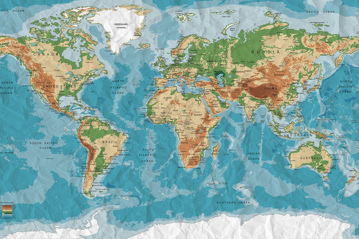 World Trip - World Map - Custom Sized Wallpaper Mural (per m2)
