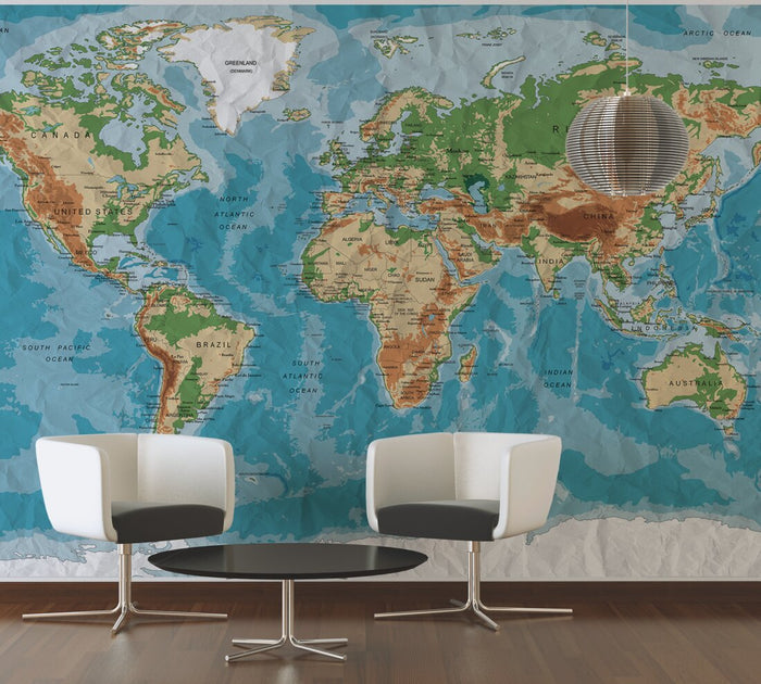 World Trip - World Map - Custom Sized Wallpaper Mural (per m2)